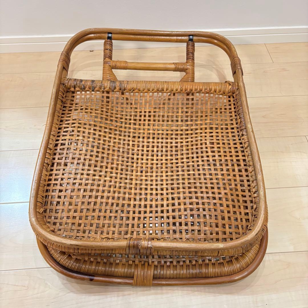 レトロ　ラタン 籐 座椅子 3脚セット 折りたたみ 2段階リクライニング