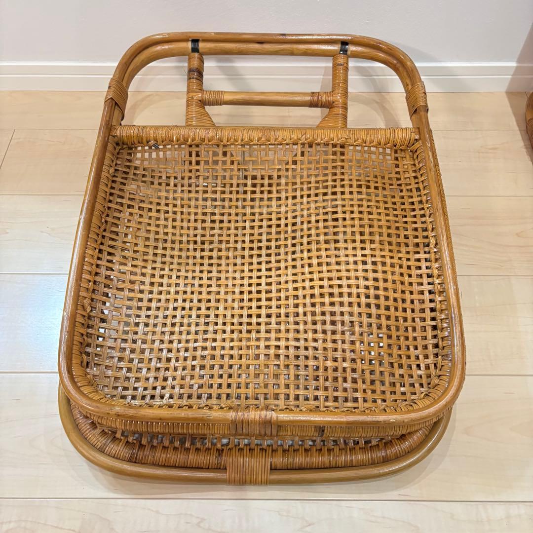 レトロ　ラタン 籐 座椅子 3脚セット 折りたたみ 2段階リクライニング