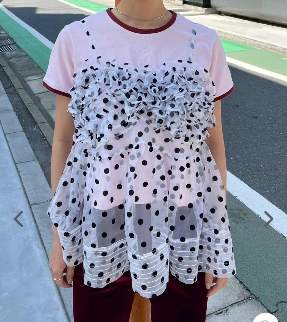 poppy フリル付き水玉模様チュニック