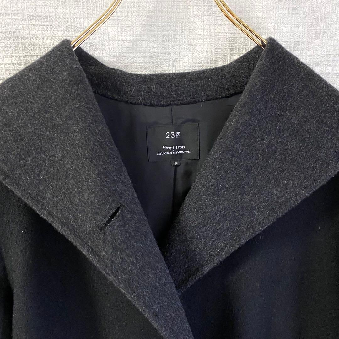 23区 ソフトリバーフーテッドコート　38 ブラック　黒