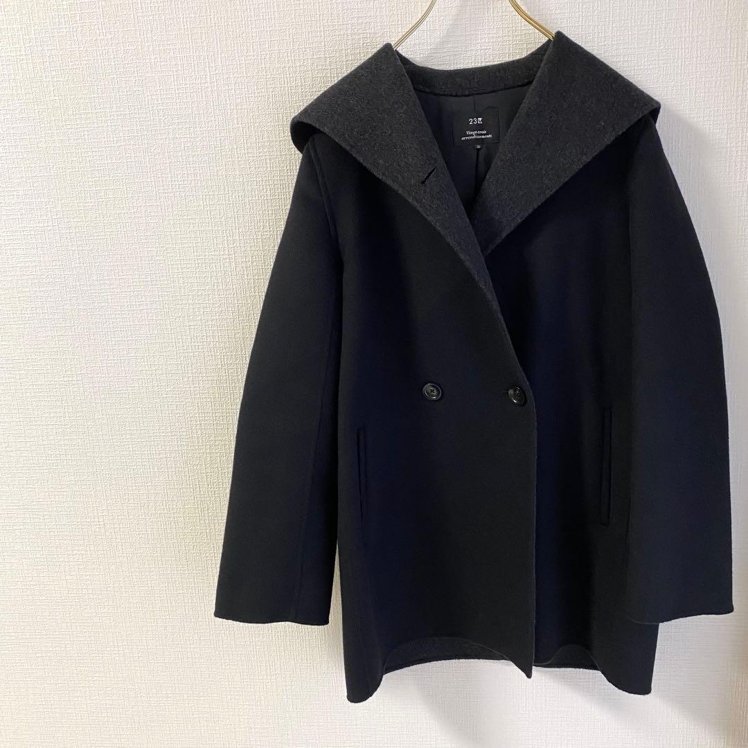 23区 ソフトリバーフーテッドコート　38 ブラック　黒