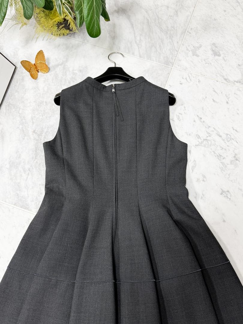 美品★FOXEYフォクシー ウール胸元リボンチャコールグレーワンピース希少42