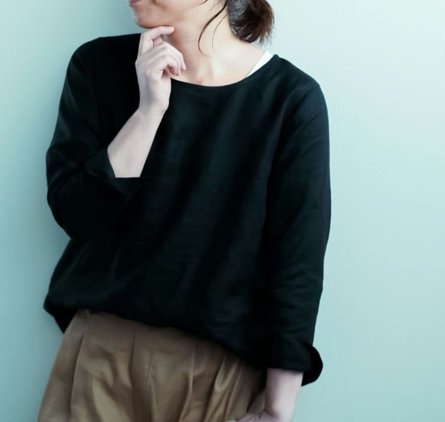 wafu. プレミアムリネントップス　 丸首 トップス LL