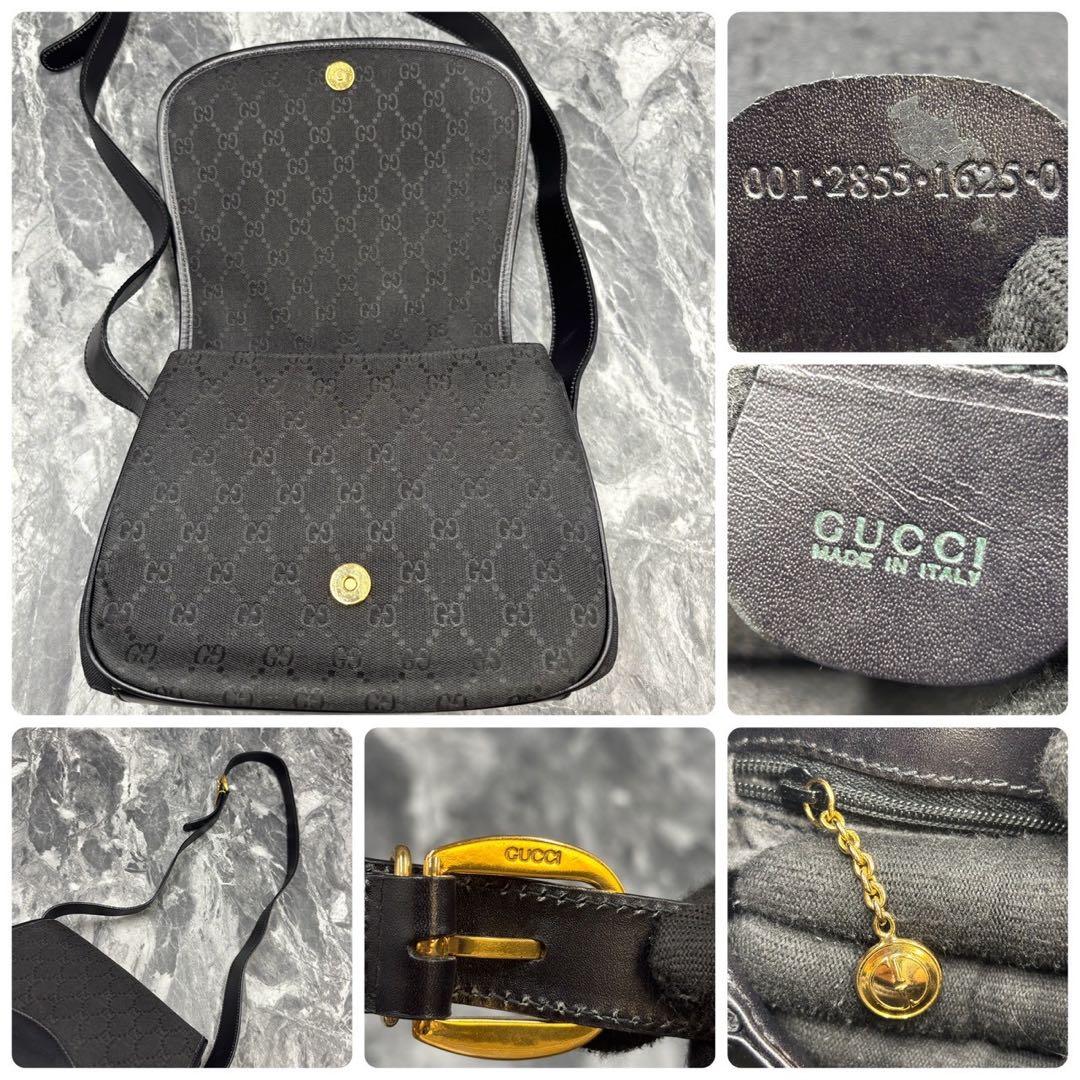 ✨美品✨GUCCI GG ショルダーバッグ ブラック ロゴ レザー ゴールド金具