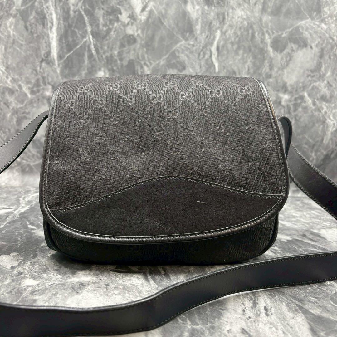 ✨美品✨GUCCI GG ショルダーバッグ ブラック ロゴ レザー ゴールド金具