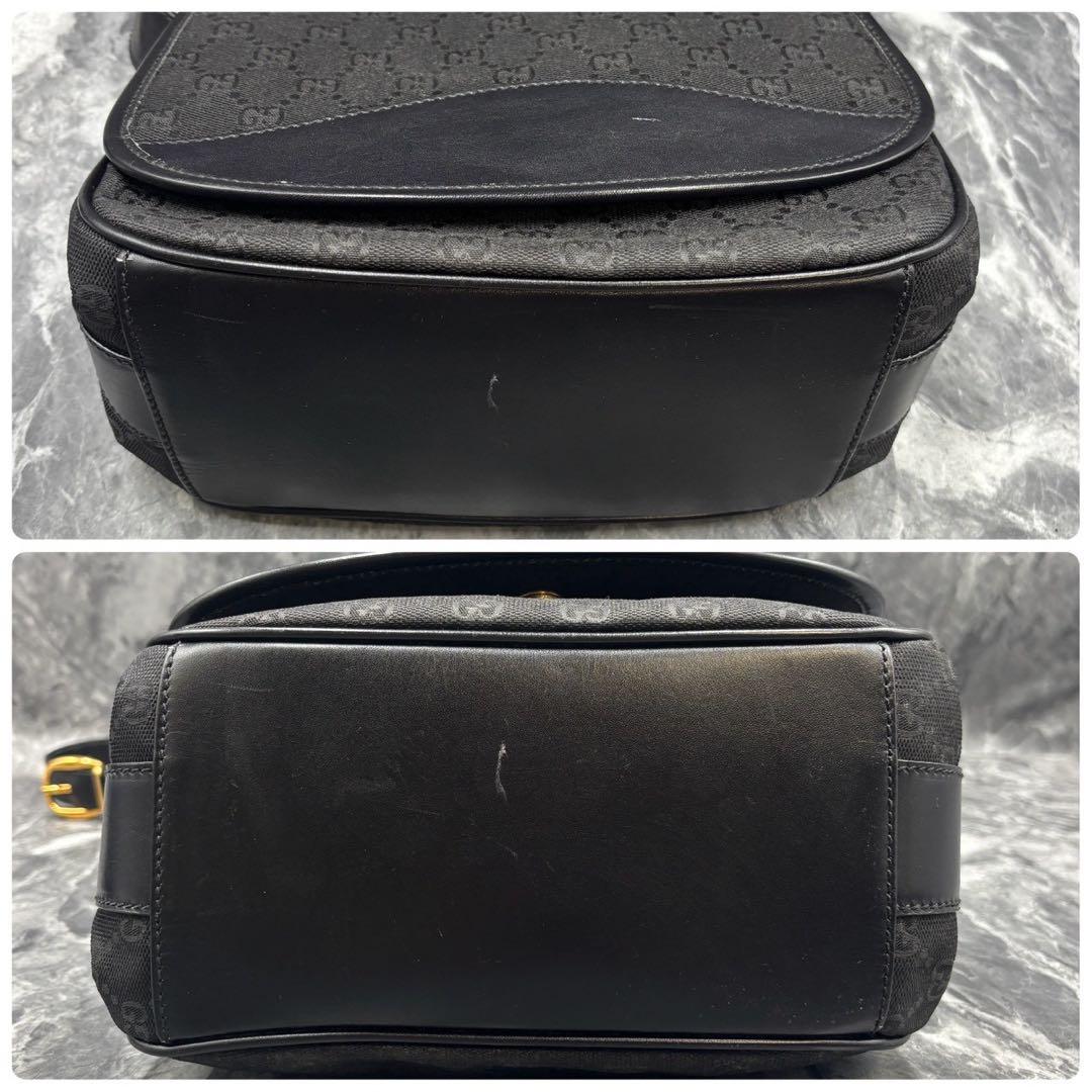 ✨美品✨GUCCI GG ショルダーバッグ ブラック ロゴ レザー ゴールド金具