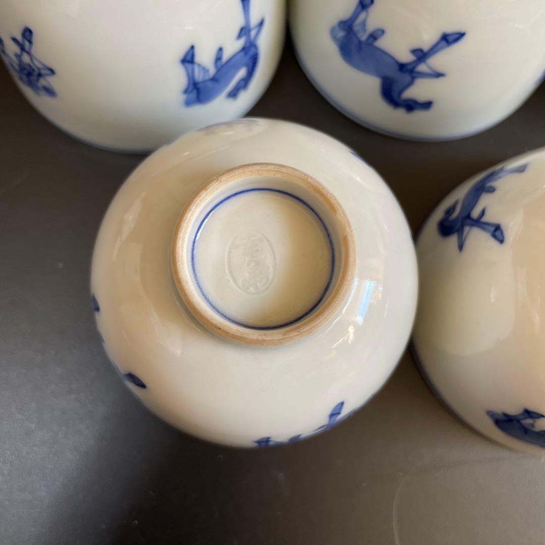 古い染め付け茶器　在名あり　雲魯？急須　前茶碗　建水