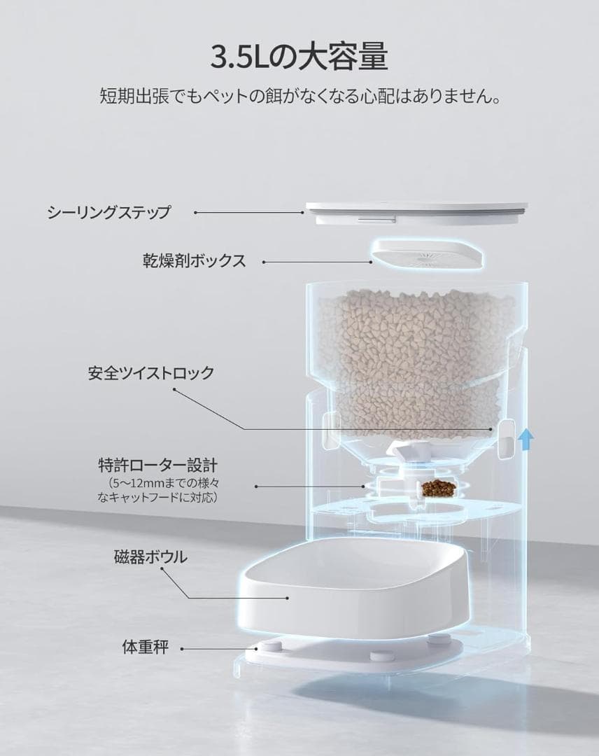 PETGUGU 自動給餌器 猫 カメラ付き 3.5L大容量