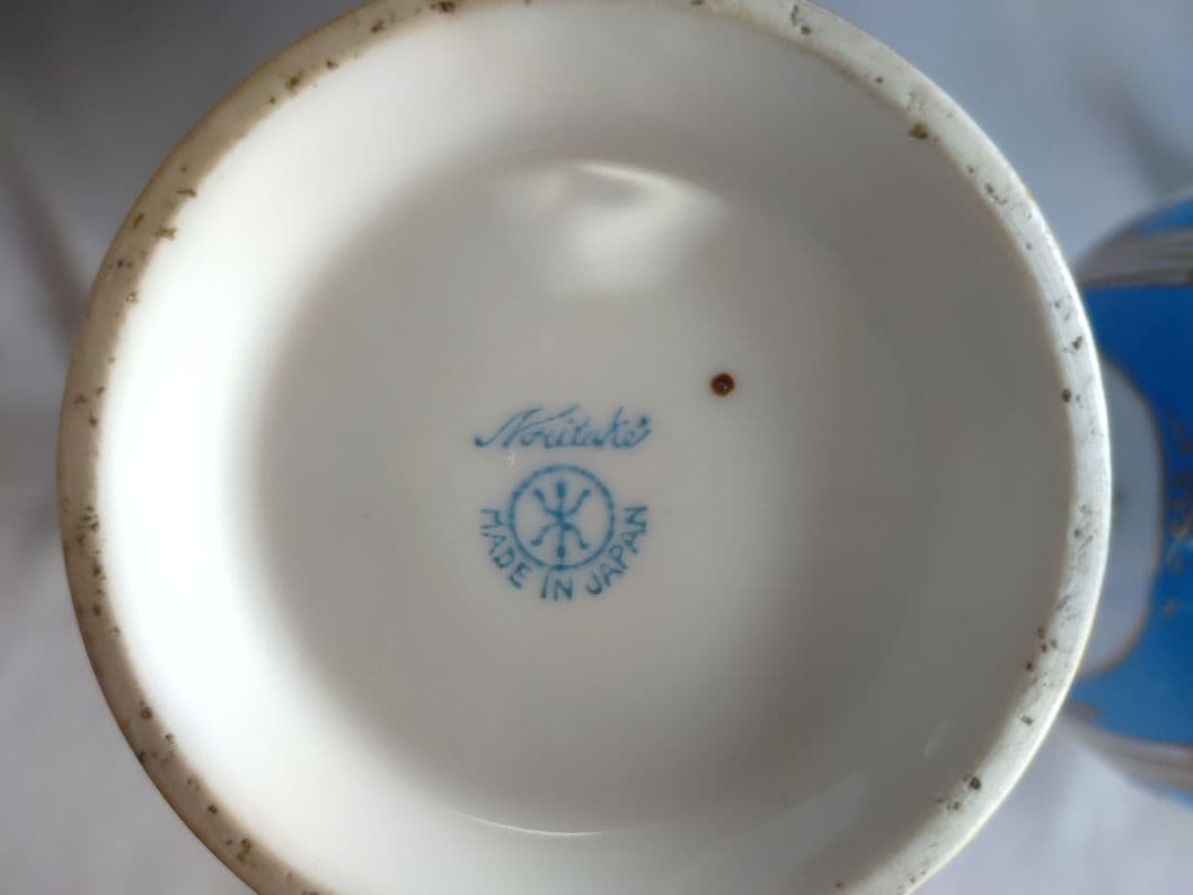 オールドノリタケ 明治期アンティーク マルキ印 青と白の花柄 ペア花瓶２個セット