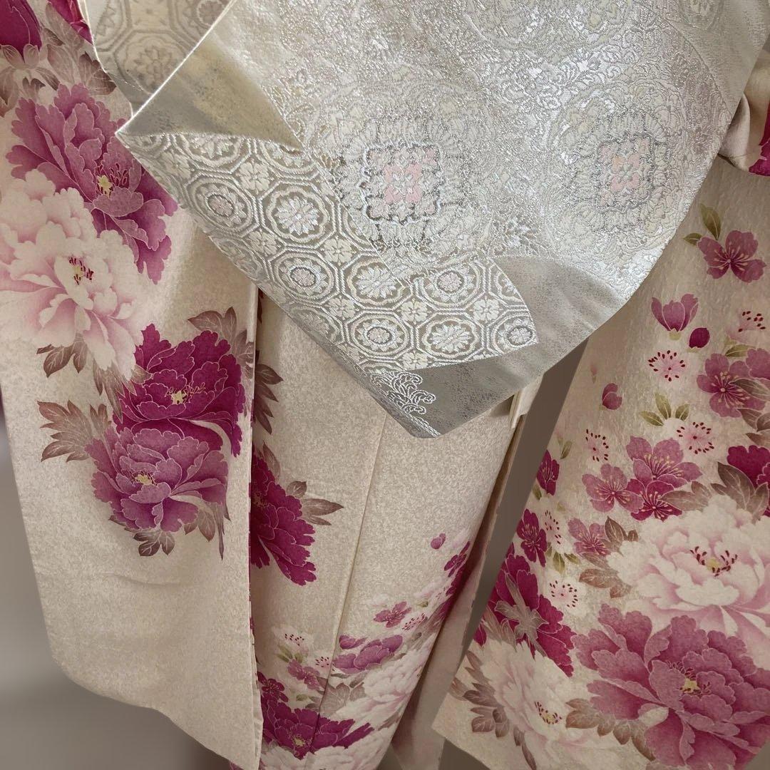 豪華振袖フルセットお探しの方に　牡丹　成人式に 美しい花柄　西陣織プラチナ箔