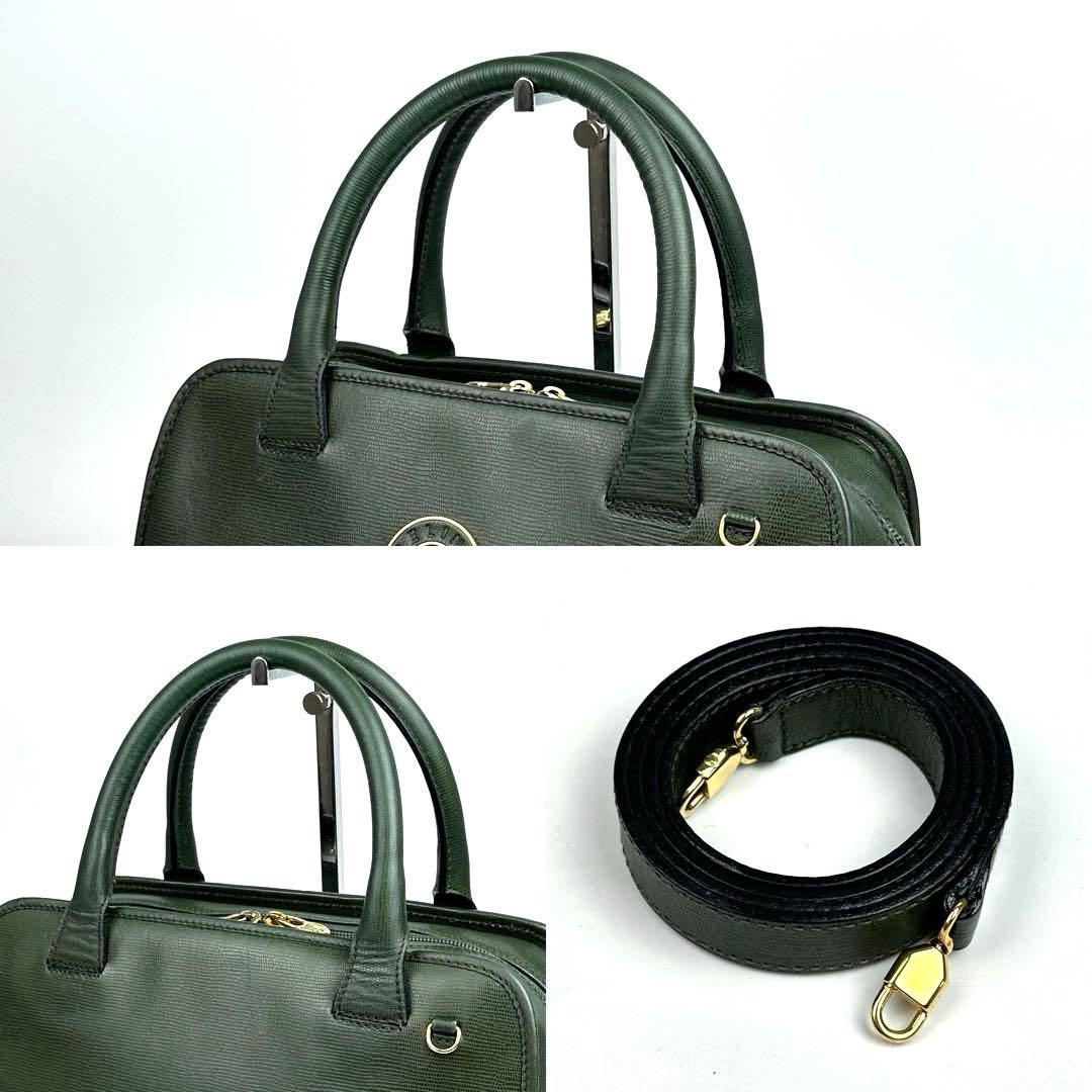 専用■セリーヌ サークルロゴ 2way ミニボストン ゴールド金具 グリーン系