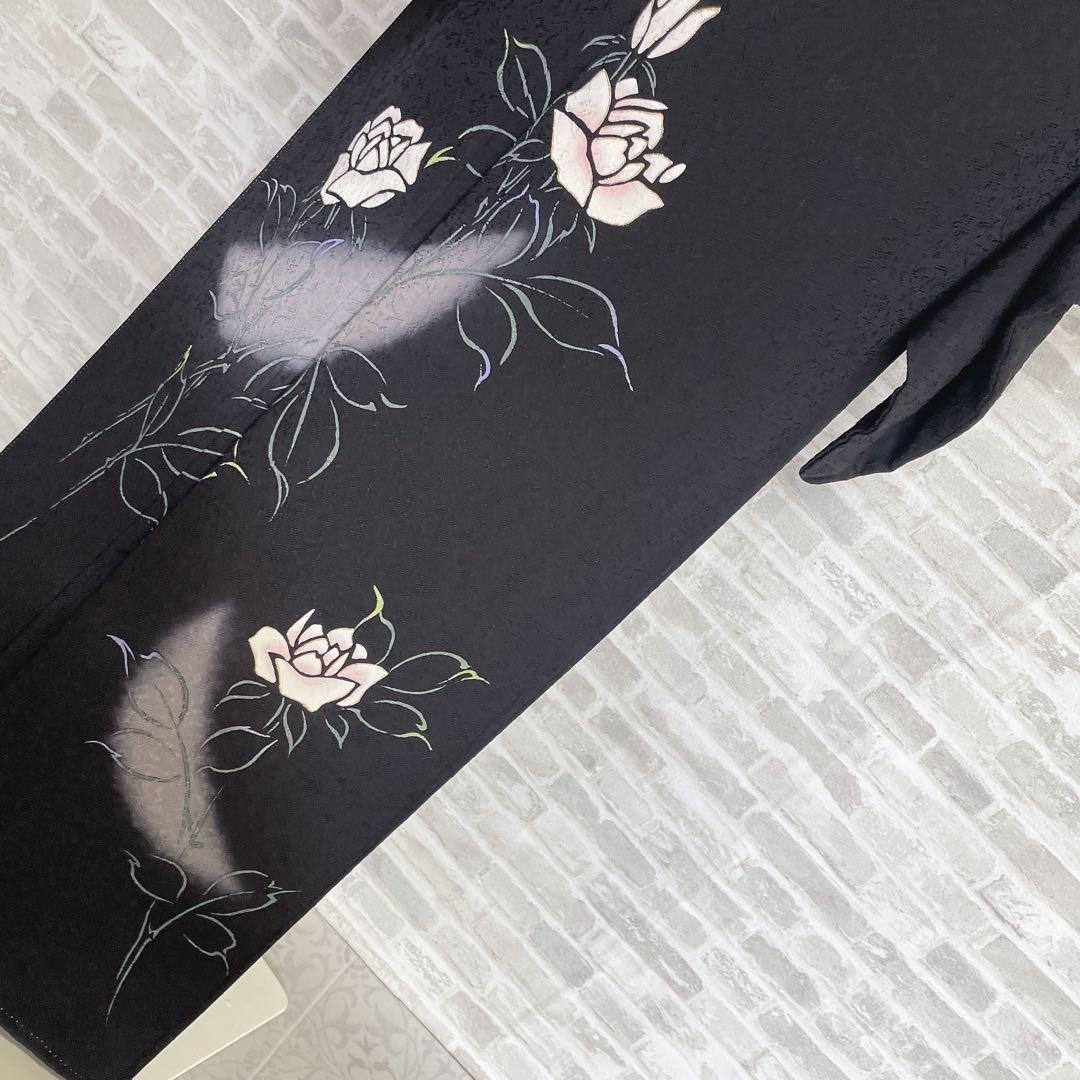 訪問着　フルセット　薔薇　月夜　黒地　金彩加工　おおみ安心ガード加工　着物　Q5
