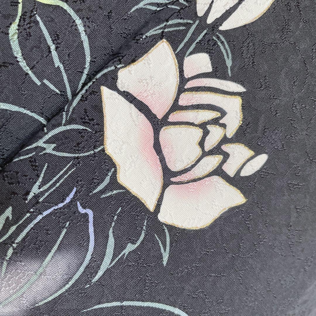 訪問着　フルセット　薔薇　月夜　黒地　金彩加工　おおみ安心ガード加工　着物　Q5