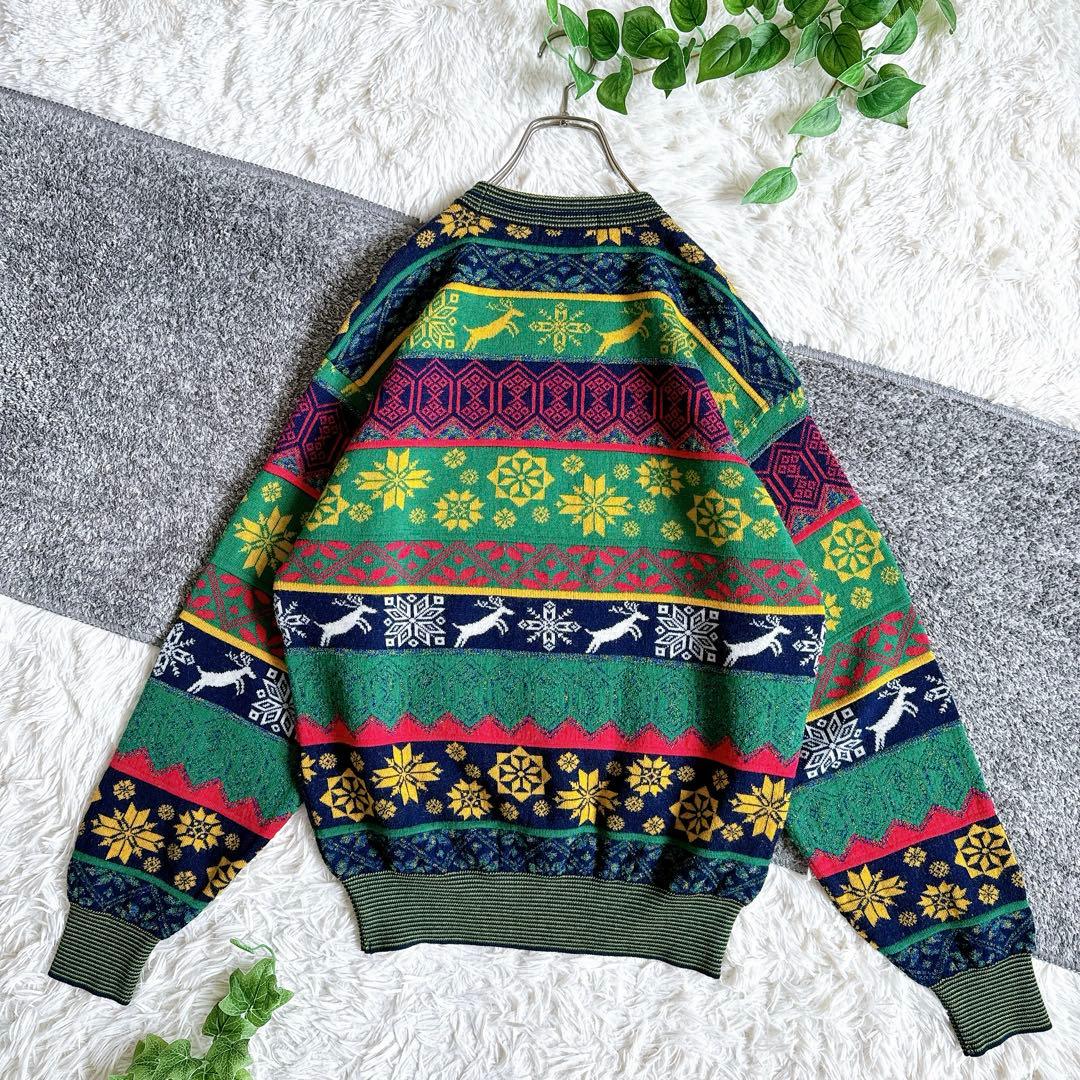 希少　美品　オールド　ケンゾー　総柄 ニット　切り替え　刺繍ロゴ　ウール混