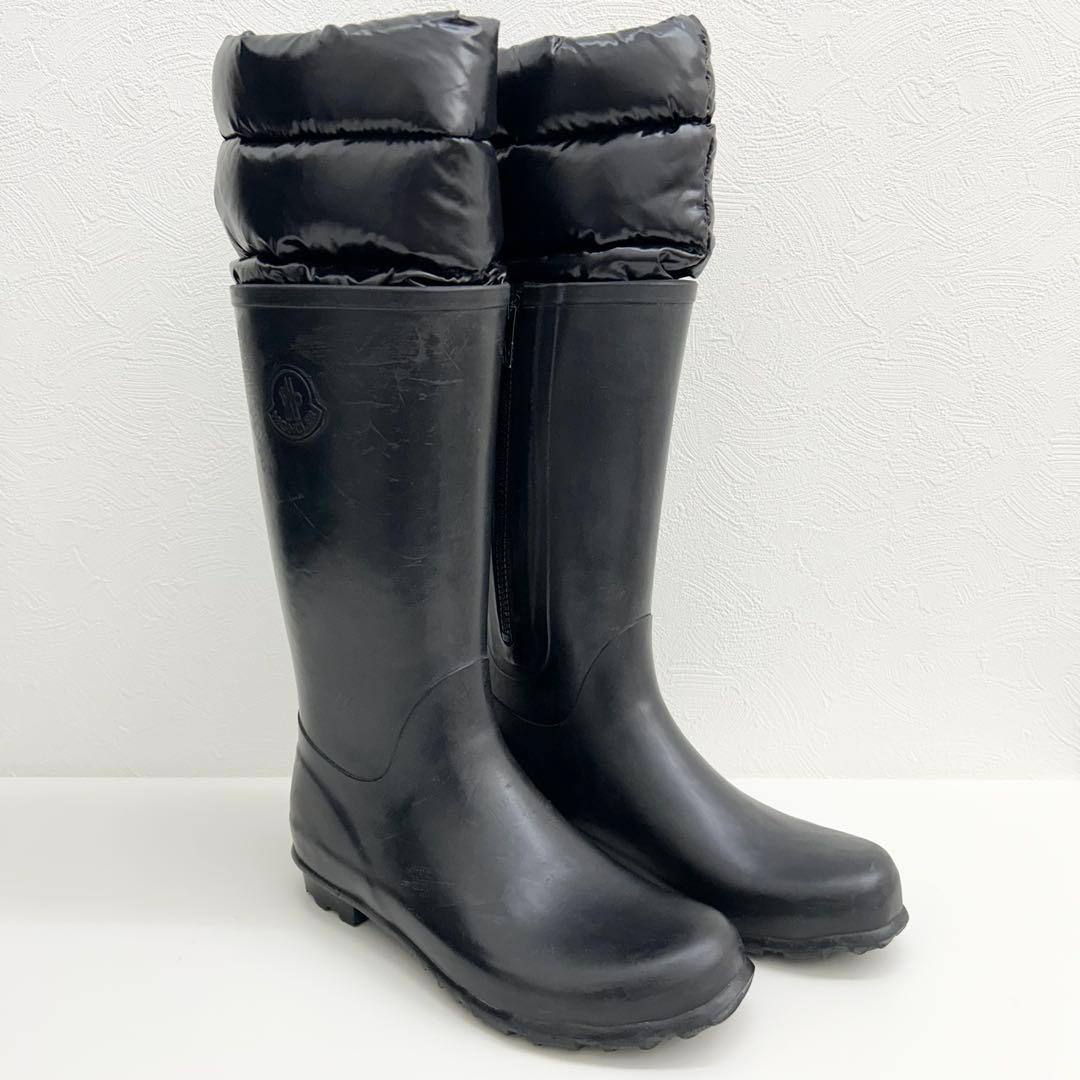 【中古良品】正規店購入品 モンクレール ダウン レインブーツ ブラック 24cm