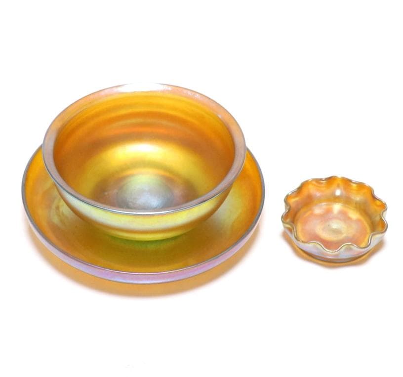 ティファニー スタジオ ファブリルガラス ボウル&ソーサー ラスター彩 a