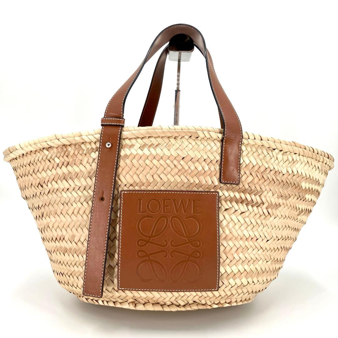 極美品✨　ロエベ　バスケットバッグ　かごバッグ　ミディアム　アナグラム　タン