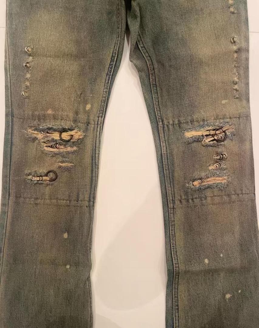 IF SIX WAS NINEグリーン系 ダメージブーツカットデニム