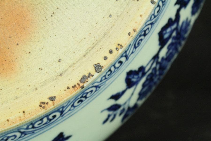 中国美術 青花 枝果紋 皿 φ42.3cm(BB509)