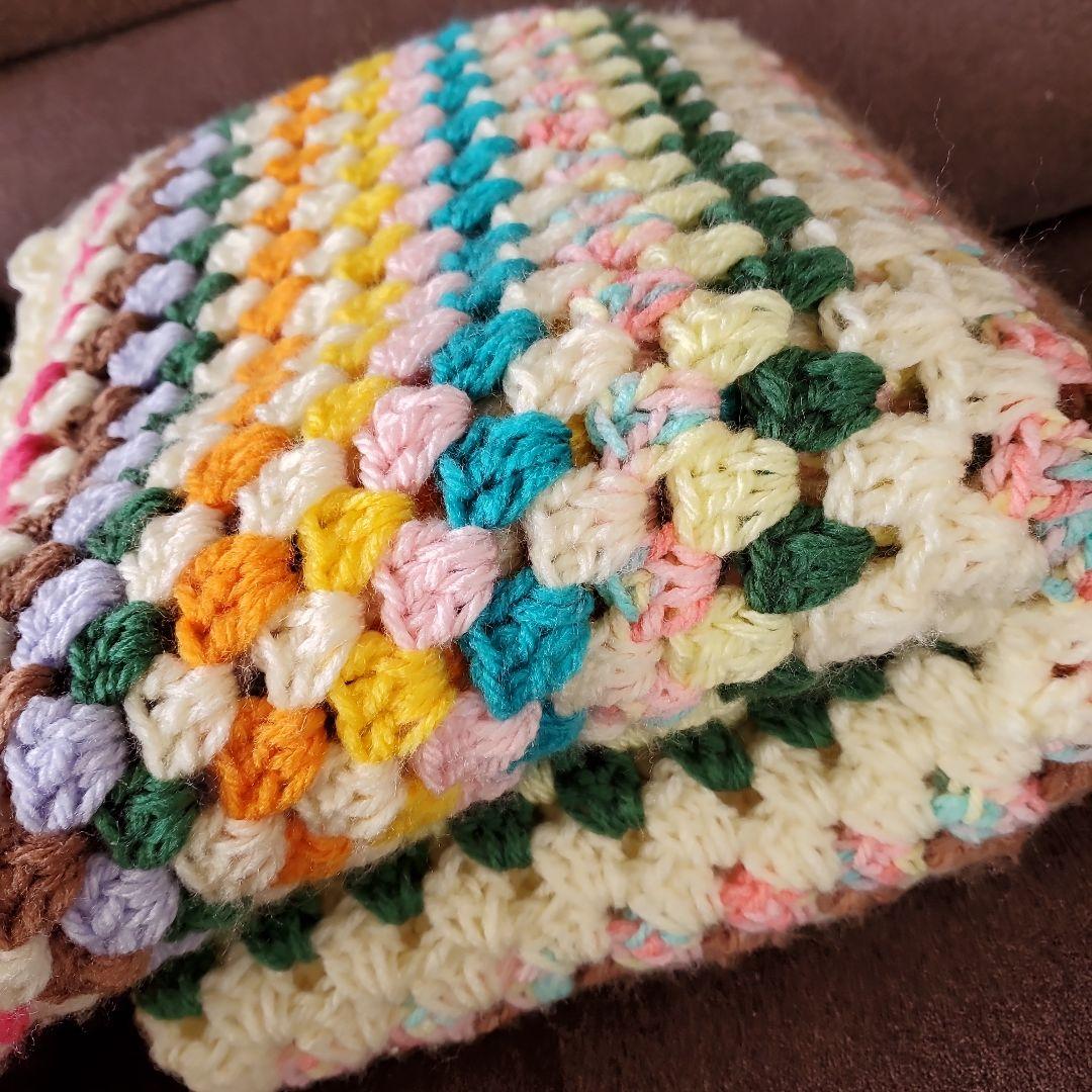 手編み♡モチーフ編み♡ブランケット♡レトロポップ♡オフ白