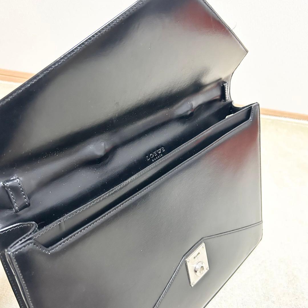 希少　ロエベ ディプロマティコ ビジネスバッグ アナグラム 型押し レザー 黒