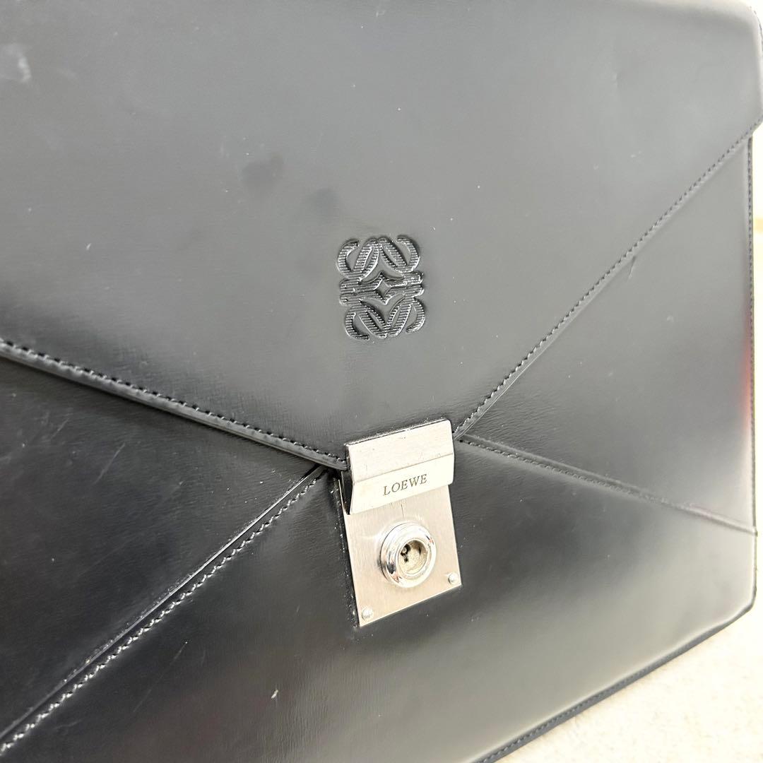 希少　ロエベ ディプロマティコ ビジネスバッグ アナグラム 型押し レザー 黒