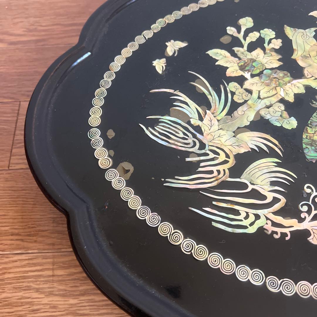 韓国　螺鈿細工 折りたたみ座卓 折りたたみ円形テーブル