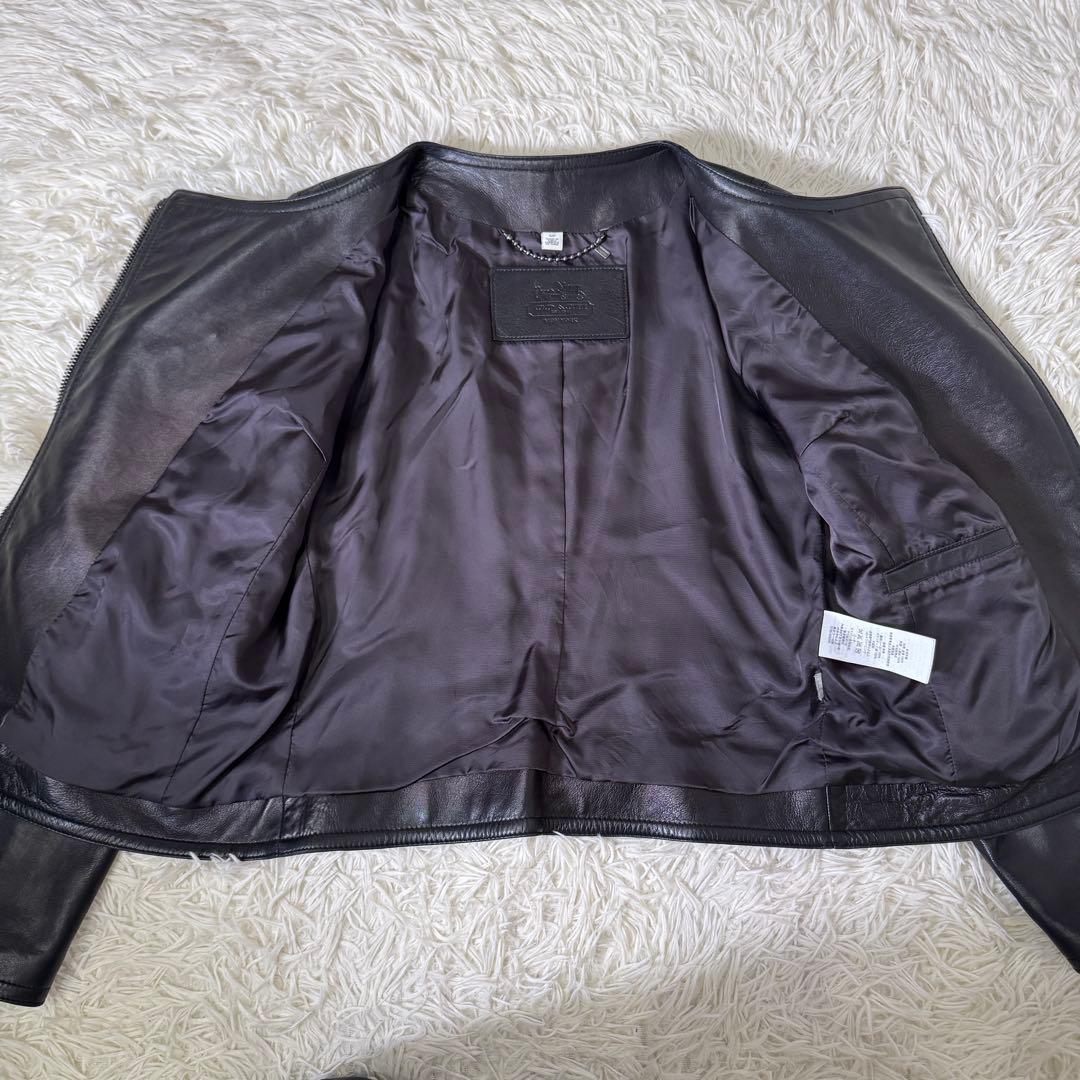 【希少】COACH ノーカラージャケット ラムレザー ライダース 黒 コーチ