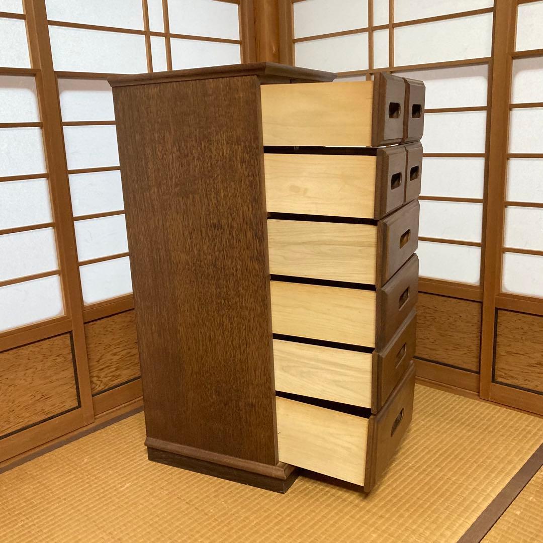 渡部木工 引き出し チェスト 箪笥 スリム 茶 木製 ナラ材 8杯 家具 レトロ