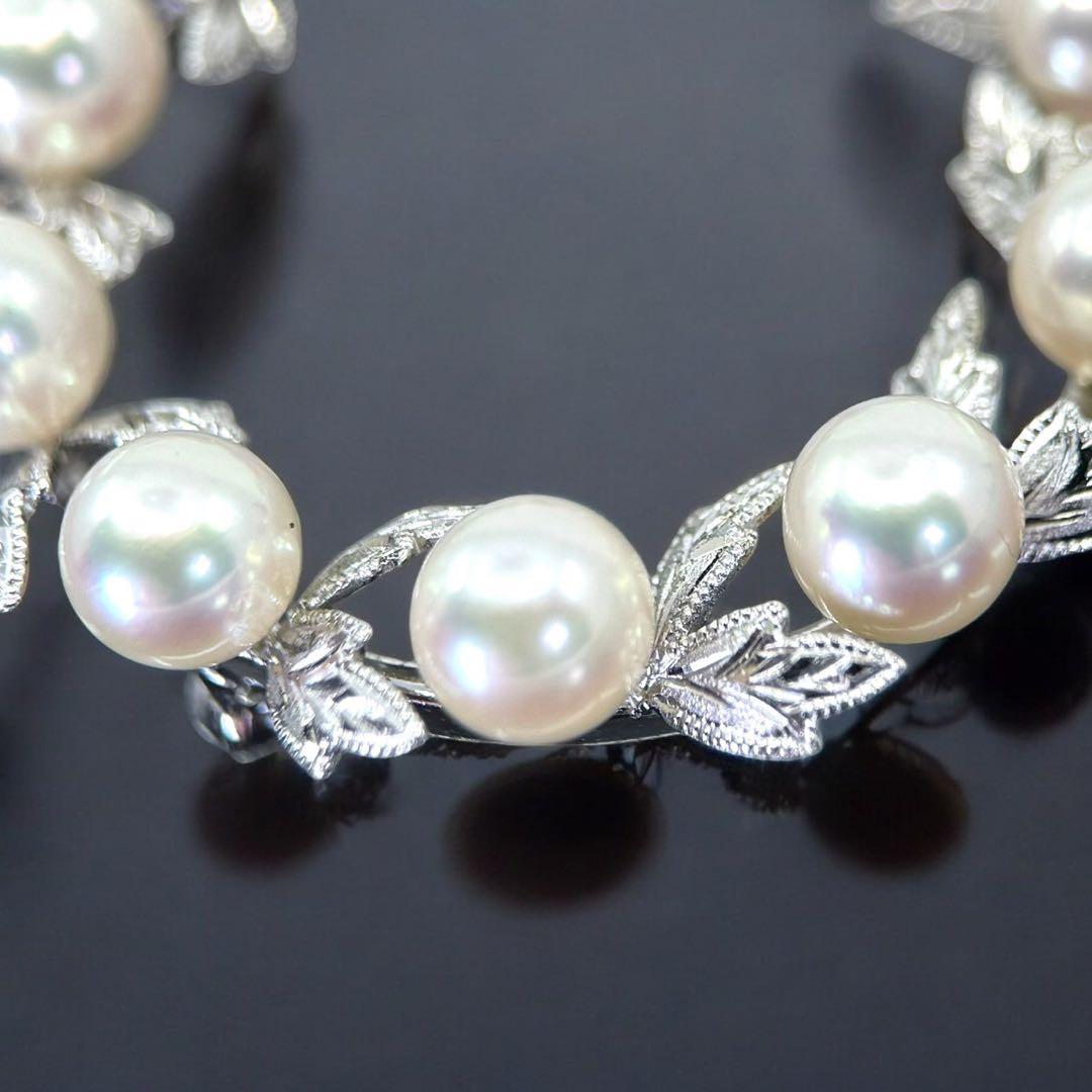 【極上】ミキモト　アコヤ　本真珠　パール　ブローチ　シルバー　サークル　リーフ