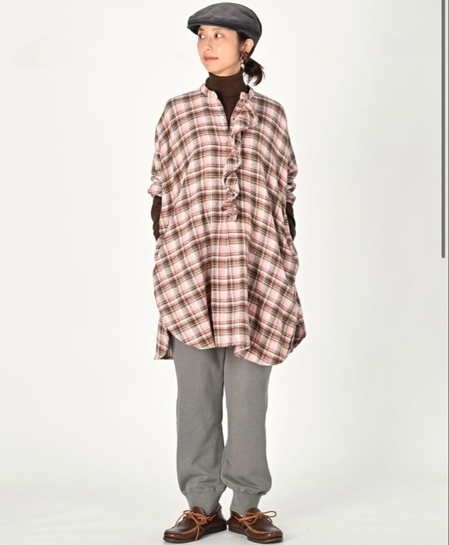 未使用タグ付き✨45R　現行　柔らか インドネルのフリルチュニック　刺繍入り