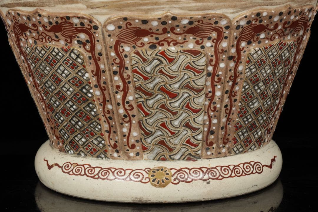 【極上薩摩焼】特大金襴手色絵賢人図獅子摘蓋獅 香炉 飾壺 時代骨董 古美術アート