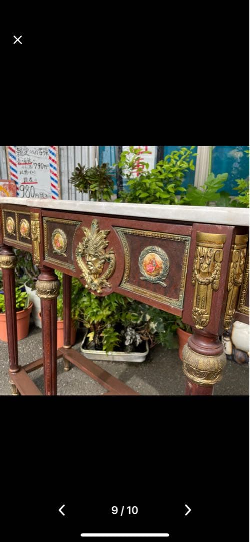 半額以下 スペイン製 大理石テーブル 木製テーブル 大理石天板