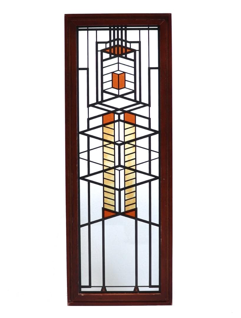 フランクロイドライト財団ヴィンテージステンドグラス縦長ロビーハウス木製フレーム