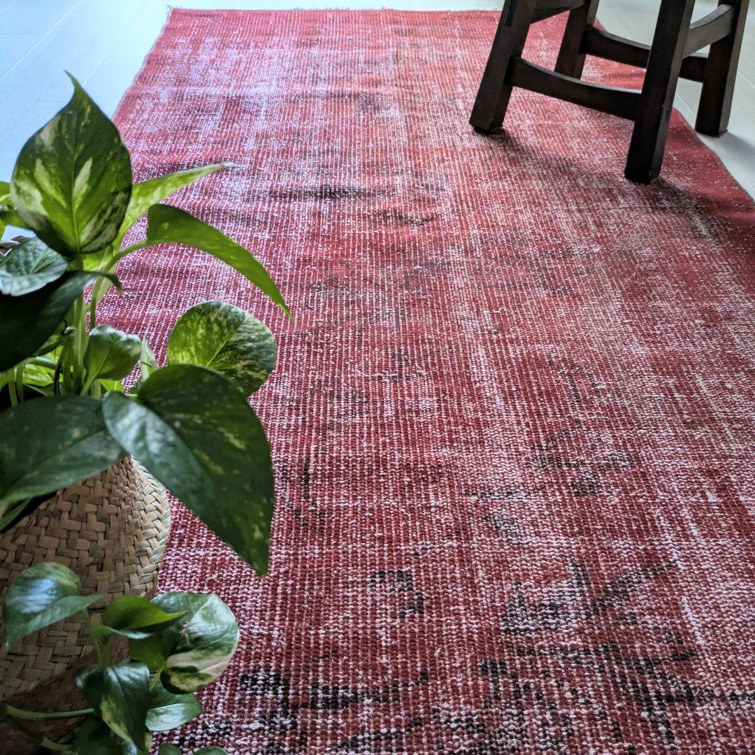 93×207 オーバーダイ深い赤　トルコヴィンテージラグ