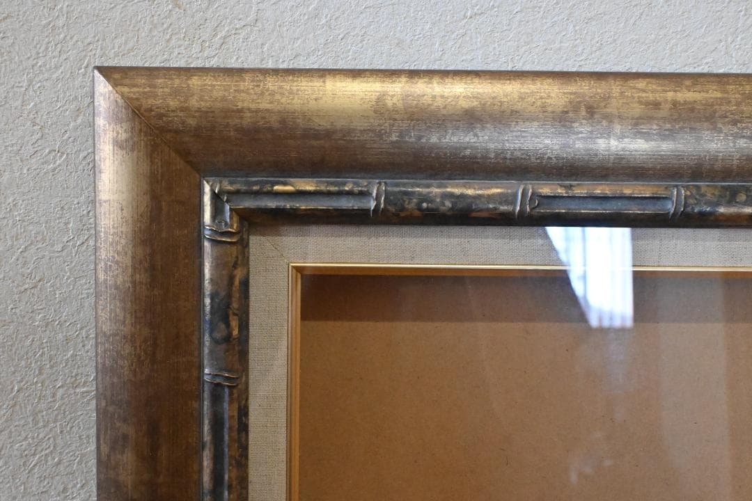 【額縁】新品F8☆木製油彩額・前面ガラス付・茶ゴールド・白布・箱付・アンティーク