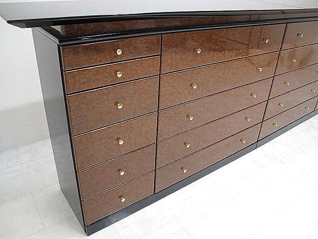 九州大川家具 アールデコ様式バール材ワイドチェスト W300cm ピアノブラック