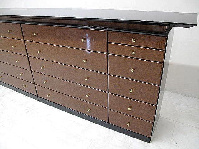 九州大川家具 アールデコ様式バール材ワイドチェスト W300cm ピアノブラック