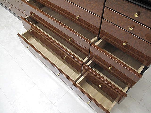 九州大川家具 アールデコ様式バール材ワイドチェスト W300cm ピアノブラック