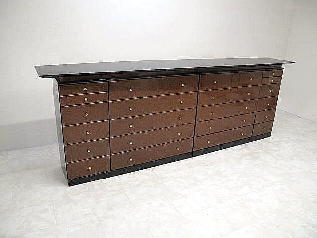 九州大川家具 アールデコ様式バール材ワイドチェスト W300cm ピアノブラック