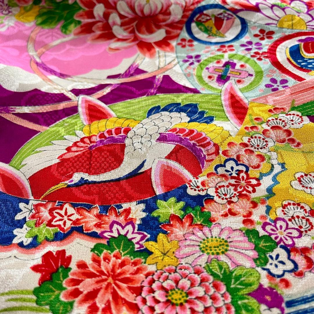 正絹 アンティーク着物 七五三 ◇赤紫色 糸巻き 薬玉 古典柄