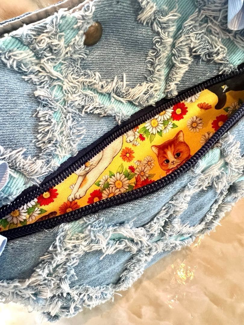 コヤンイサムチョン　フリンジデニム/スパンコールレースデニム　フリル持ち手バッグ