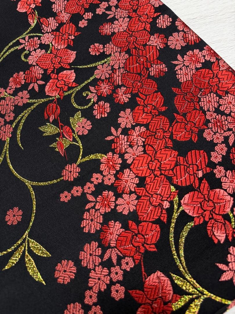 D33＋m-59 胡蝶蘭 今井織物 振袖 正絹 袋帯 六通 未使用 黒地