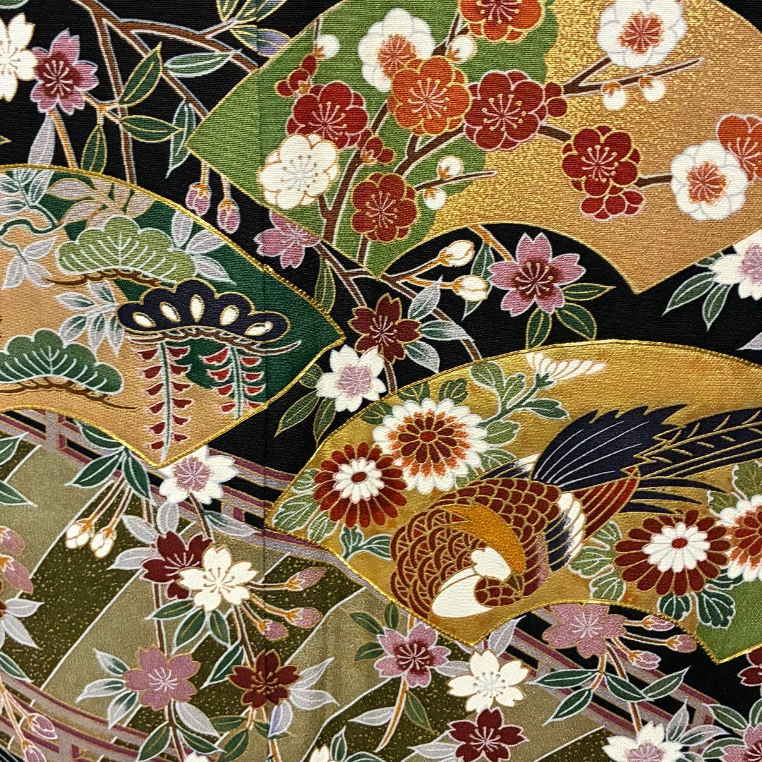 D99 黒留袖 枝垂れ桜 荒波 金駒刺繍 しつけ糸付き未使用極美品