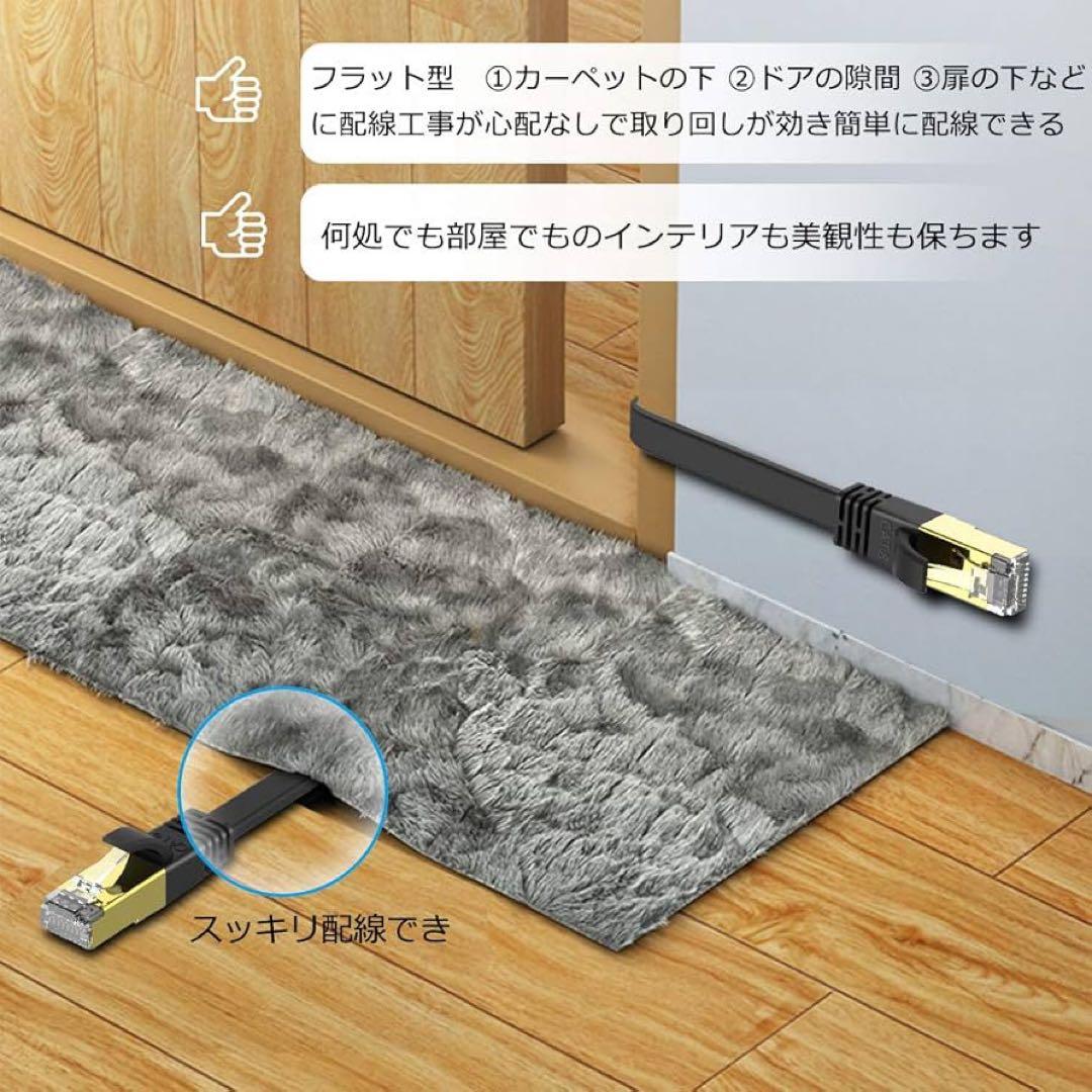 ☘️LANケーブル　CAT8 フラット　30m 爪折れ防止　超高速　黒　パソコン