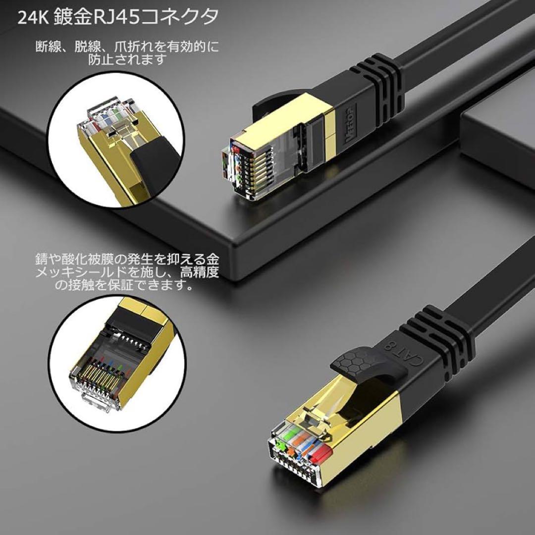 ☘️LANケーブル　CAT8 フラット　30m 爪折れ防止　超高速　黒　パソコン