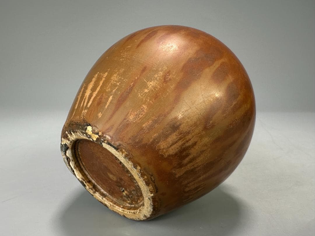 日本美術　江戸時代　丹波焼　茶道具　鉄釉茶入 小壺　刻印有　純銀蓋付　時代共箱付