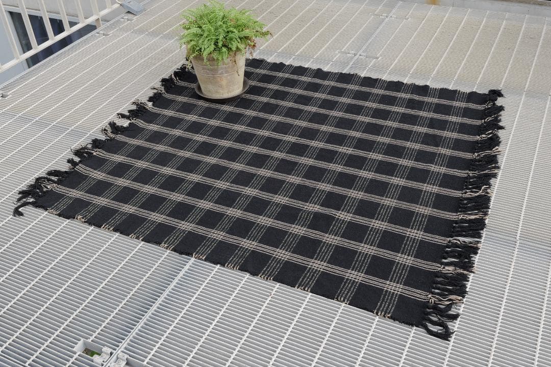 ビンテージ　ラグ　　チェック柄フリンジ付きブランケット