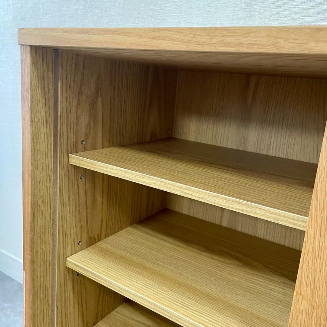 廃盤 無印良品 木製キャビネット ガラス扉 オーク材 脚付き 収納