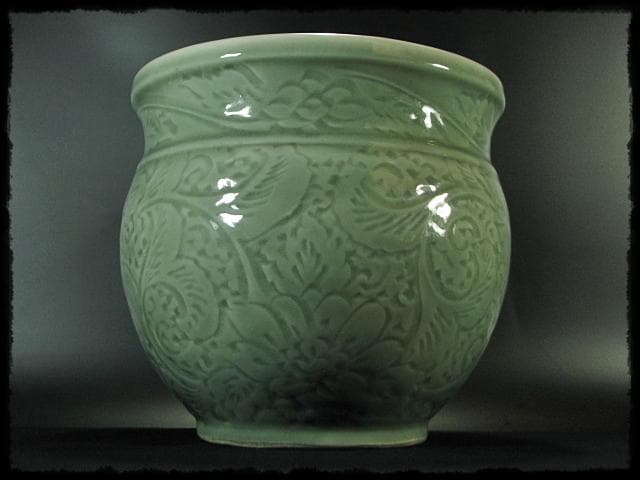 時代 青磁 目跡 水屋瓶 水屋壺 水甕 水瓶 茶道具 水屋道具 f307